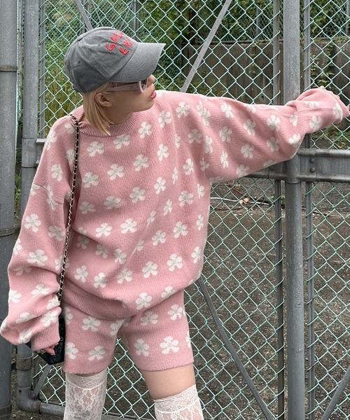 Alley Tokyo(アリートーキョー)の「【セットアップで着られる】お花のニットトップス(ニット/セーター・レディース・サックスブルー/ピンク・FREE)」の7枚目の写真