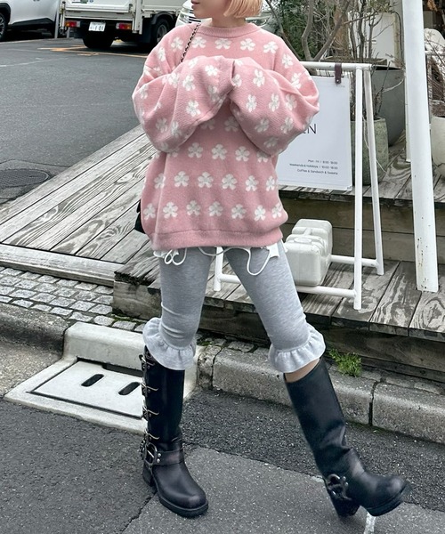 Alley Tokyo(アリートーキョー)の「【セットアップで着られる】お花のニットトップス(ニット/セーター・レディース・サックスブルー/ピンク・FREE)」の10枚目の写真