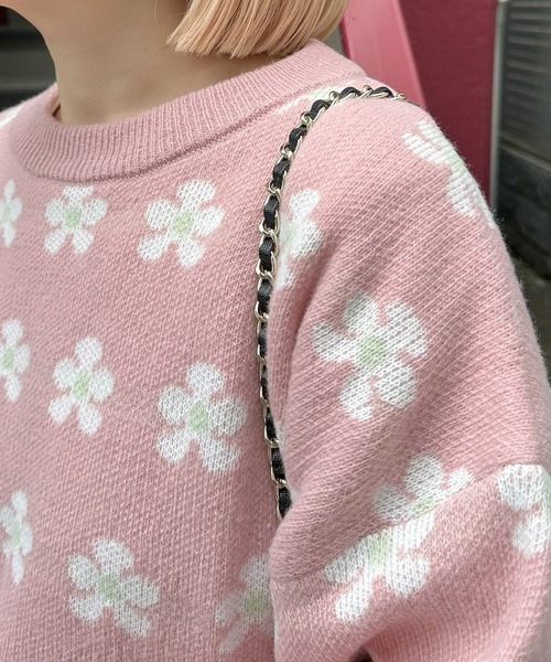 Alley Tokyo(アリートーキョー)の「【セットアップで着られる】お花のニットトップス(ニット/セーター・レディース・サックスブルー/ピンク・FREE)」の5枚目の写真
