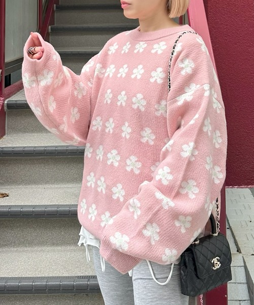 Alley Tokyo(アリートーキョー)の「【セットアップで着られる】お花のニットトップス(ニット/セーター・レディース・サックスブルー/ピンク・FREE)」の9枚目の写真