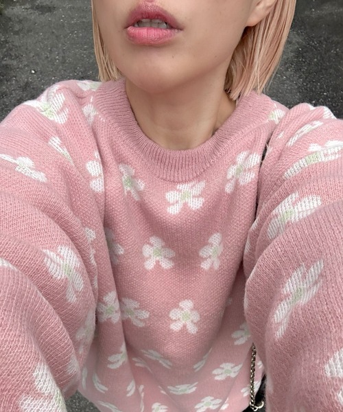 Alley Tokyo(アリートーキョー)の「【セットアップで着られる】お花のニットトップス(ニット/セーター・レディース・サックスブルー/ピンク・FREE)」の11枚目の写真