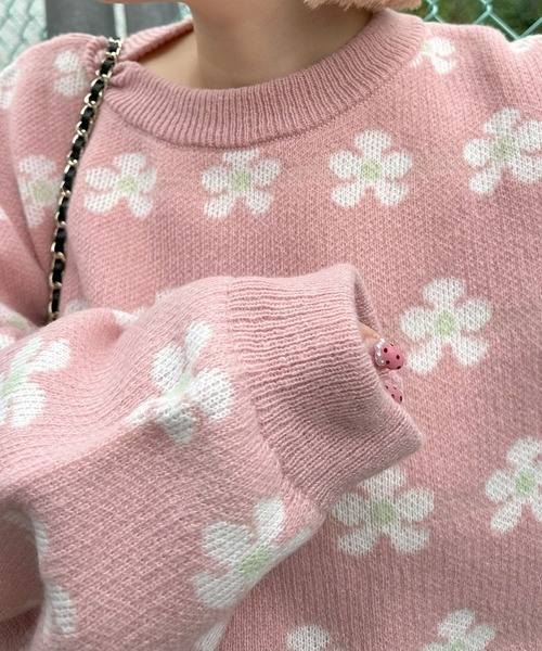 Alley Tokyo(アリートーキョー)の「【セットアップで着られる】お花のニットトップス(ニット/セーター・レディース・サックスブルー/ピンク・FREE)」の18枚目の写真