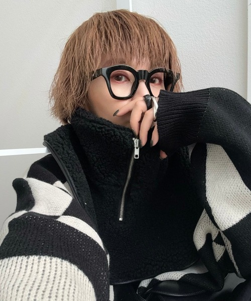 CFT.(シフト)の「ボアジップネックショルダー(ニット/セーター・レディース・ブラック・FREE)」の1枚目の写真