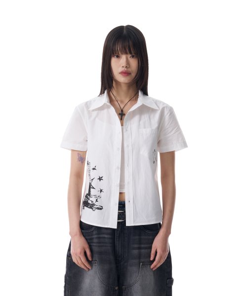 AAKAM（アーカム）の「VTG Printed Half Shirts (White)（シャツ/ブラウス・レディース・その他・1/2）」の2枚目の写真