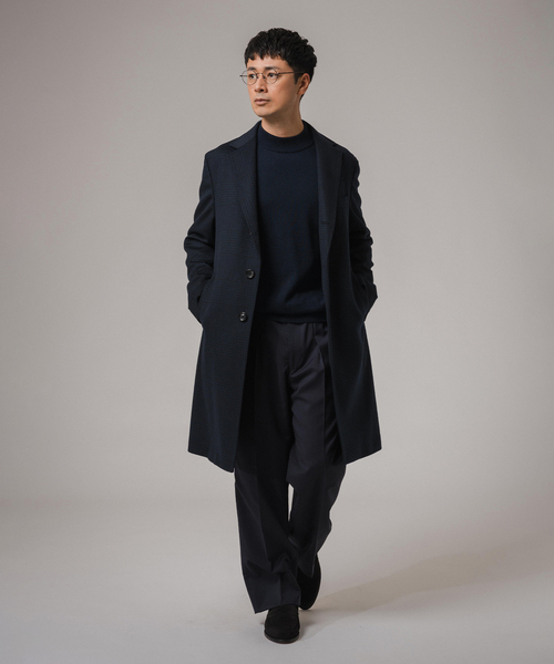 SUPER 140's ウール / カシミヤ チェスターコート(チェック