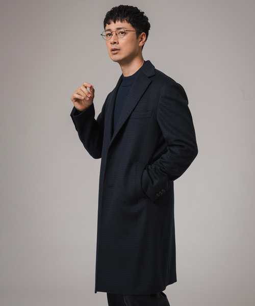 EDIFICE（エディフィス）の「SUPER 140’s ウール / カシミヤ チェスターコート(チェック)（チェスターコート・メンズ・チョコ/ダークブルー・44/46/48）」の22枚目の写真