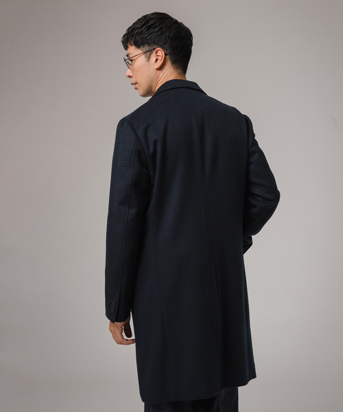 SUPER 140's ウール / カシミヤ チェスターコート(チェック