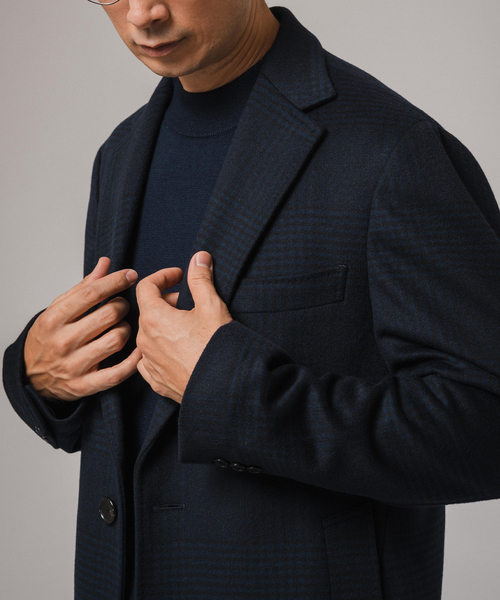EDIFICE（エディフィス）の「SUPER 140’s ウール / カシミヤ チェスターコート(チェック)（チェスターコート・メンズ・チョコ/ダークブルー・44/46/48）」の20枚目の写真