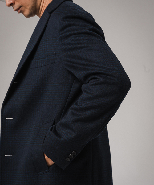 EDIFICE（エディフィス）の「SUPER 140’s ウール / カシミヤ チェスターコート(チェック)（チェスターコート・メンズ・チョコ/ダークブルー・44/46/48）」の18枚目の写真