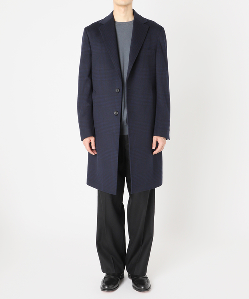 SUPER 140's ウール / カシミヤ チェスターコート(チェック
