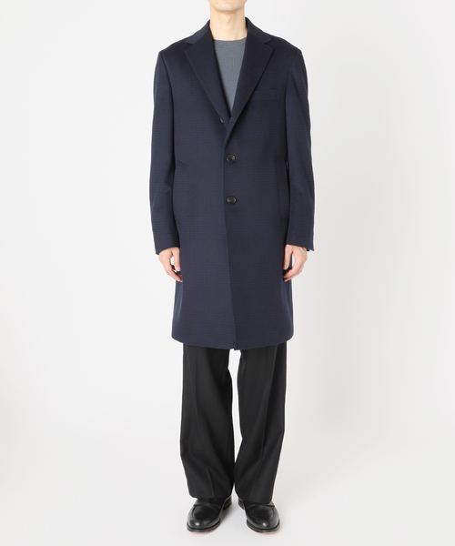 SUPER 140's ウール / カシミヤ チェスターコート(チェック