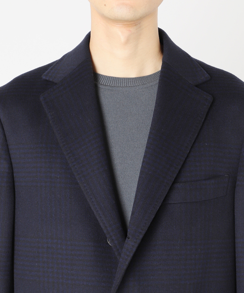 EDIFICE（エディフィス）の「SUPER 140’s ウール / カシミヤ チェスターコート(チェック)（チェスターコート・メンズ・チョコ/ダークブルー・44/46/48）」の11枚目の写真