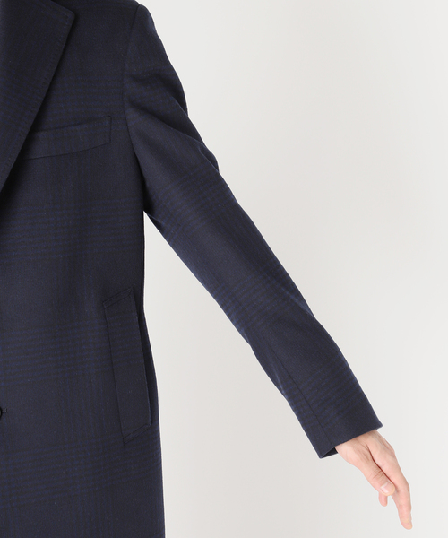 SUPER 140's ウール / カシミヤ チェスターコート(チェック