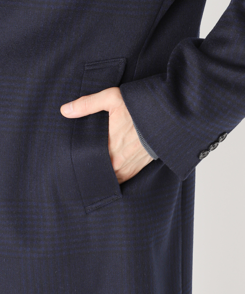 EDIFICE（エディフィス）の「SUPER 140’s ウール / カシミヤ チェスターコート(チェック)（チェスターコート・メンズ・チョコ/ダークブルー・44/46/48）」の7枚目の写真