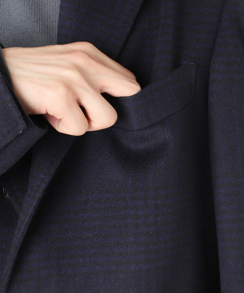 EDIFICE（エディフィス）の「SUPER 140’s ウール / カシミヤ チェスターコート(チェック)（チェスターコート・メンズ・チョコ/ダークブルー・44/46/48）」の6枚目の写真