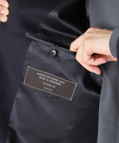 EDIFICE（エディフィス）の「SUPER 140’s ウール / カシミヤ チェスターコート(チェック)（チェスターコート・メンズ・チョコ/ダークブルー・44/46/48）」の3枚目の写真