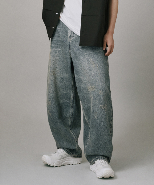 セール】スレッチウォッシュバルーンデニムパンツ[サンドブルー