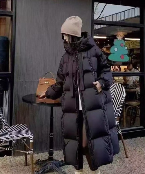 nonomi(ノノミ)の「スタンドネック フード付きマキシ中綿ロングコート(ダウンジャケット/コート・レディース・ブラウン/アイボリー/ブラック・L)」の8枚目の写真