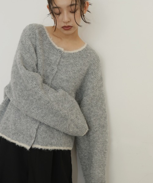 hellam(へラム)の「ブークレクルーネックカーディガン(カーディガン/ボレロ・レディース・グレー/アイボリー/ピンク/チャコール/ベージュ・FREE)」の9枚目の写真