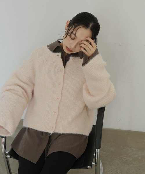 hellam(へラム)の「ブークレクルーネックカーディガン(カーディガン/ボレロ・レディース・グレー/アイボリー/ピンク/チャコール/ベージュ・FREE)」の19枚目の写真