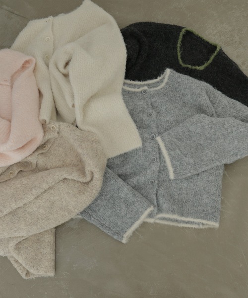 hellam(へラム)の「ブークレクルーネックカーディガン(カーディガン/ボレロ・レディース・グレー/アイボリー/ピンク/チャコール/ベージュ・FREE)」の7枚目の写真