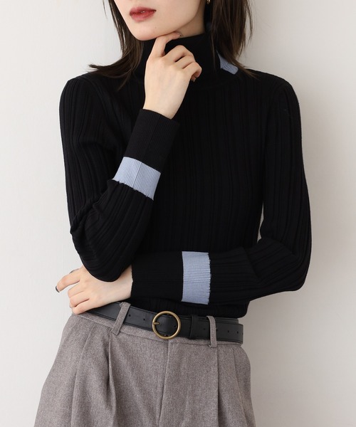 セール】EGLANTINE ランダムリブ配色タートルネックニット（ニット