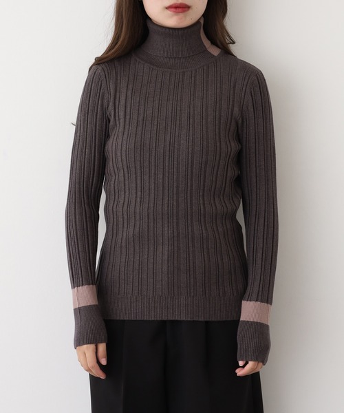 セール】EGLANTINE ランダムリブ配色タートルネックニット（ニット