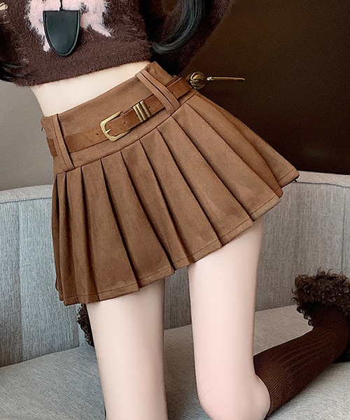 CERCA(チェルカ)の「HALEY PESCA/【ベルト付属】フェイクスエード ミニ丈プリーツスカート(スカート・レディース・ブラウン/ブラック・MEDIUM/SMALL/LARGE)」の2枚目の写真