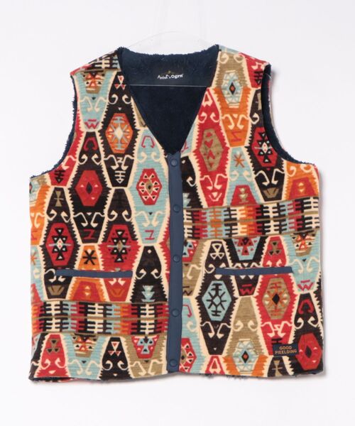 チャイハネ（チャイハネ）の「【チャイハネ】Amina×grn パタフリMEN'Sリバーシブルベスト（ベスト・メンズ・ブルー/ブラック/ベージュ・FREE）」の2枚目の写真