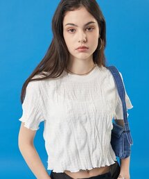 夏クーリングマモンクロップ無地半袖Tシャツ[ホワイト]
