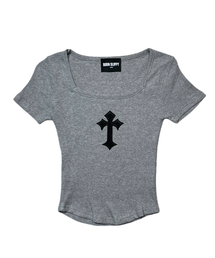 Cross Square Neck T-shirt (Gray)