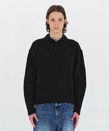 WINDER（ワインダー）の「MODIFIED WOOL POLO SWEATER - MELANGE BLACK（ニット/セーター）」