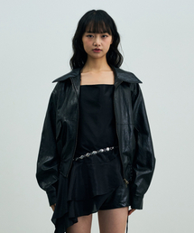 PAMELA LEATHER BOMBER JACKET / BLACK