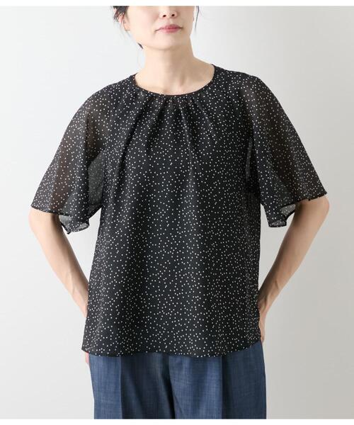 NEWYORKER(ニューヨーカー)の「ドット楊柳 フレアスリーブブラウス&タンクトップ(Tシャツ/カットソー・レディース・ブラウン/ブラック・L/M)」の8枚目の写真