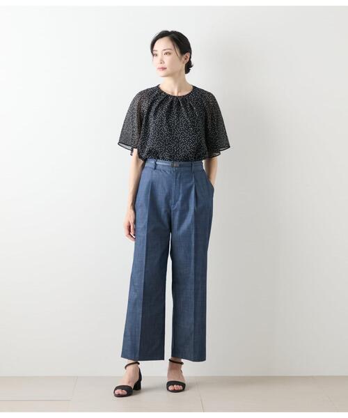 NEWYORKER(ニューヨーカー)の「ドット楊柳 フレアスリーブブラウス&タンクトップ(Tシャツ/カットソー・レディース・ブラウン/ブラック・L/M)」の9枚目の写真