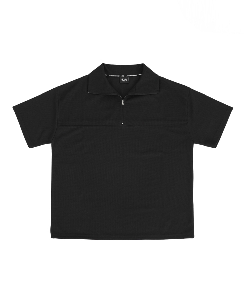 セール】ワッフルハイネック半袖 _ ブラック（ポロシャツ）｜ACHA