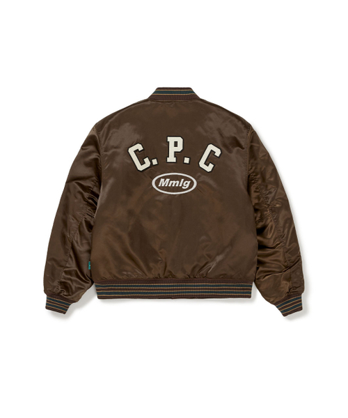 [Mmlg] CPC SATIN VARSITY JACKET (BROWN)
