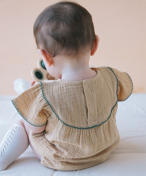 こども ビームス（コドモビームス）の「ベビー モスリン フリル ロンパース 2026SS（70～80cm）（ロンパース・キッズ・ベージュ/ミント・80/70）」の12枚目の写真