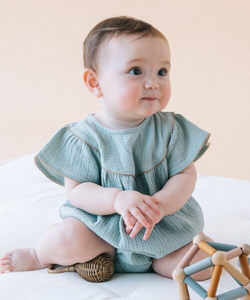 こども ビームス（コドモビームス）の「ベビー モスリン フリル ロンパース 2026SS（70～80cm）（ロンパース・キッズ・ベージュ/ミント・80/70）」の10枚目の写真