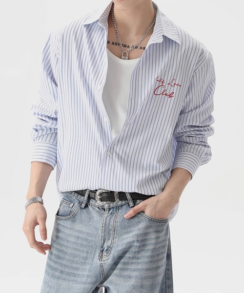 link lot(リンクロット)の「バックハートロゴストライプシャツ(シャツ/ブラウス・メンズ・ブルー・M/L)」の2枚目の写真
