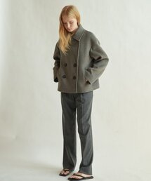 wool blend tuck pants - grey