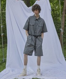 MAGOODGAN（メックウッドガン）の「パヴァン5806 リップストップ着脱グレー半袖ジャンプスーツ（つなぎ/オールインワン）」