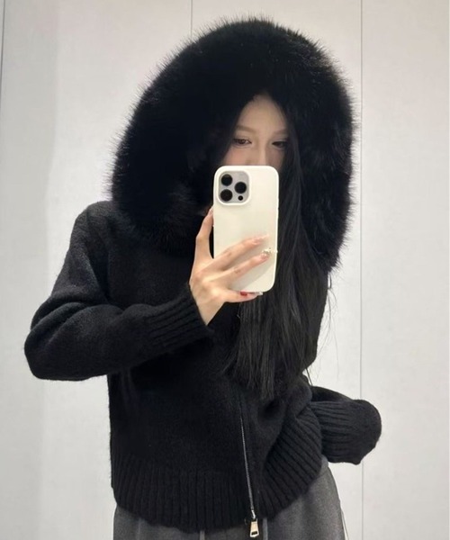CANVAS+(キャンバスプラス)の「【CANVAS+】ファー付きニットパーカー(パーカー・レディース・ホワイト/ブラック/グレー/ベージュ・M)」の6枚目の写真