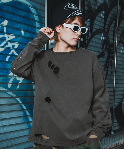 En serio TOKYO(エンソリオトーキョー)の「【SIDEWAYSTANCE】無地長袖グランジTシャツ(Tシャツ/カットソー・メンズ・ブラック系/ホワイト/ブラック/ブラウン系・MEDIUM/LARGE/X-LARGE/SMALL)」の3枚目の写真