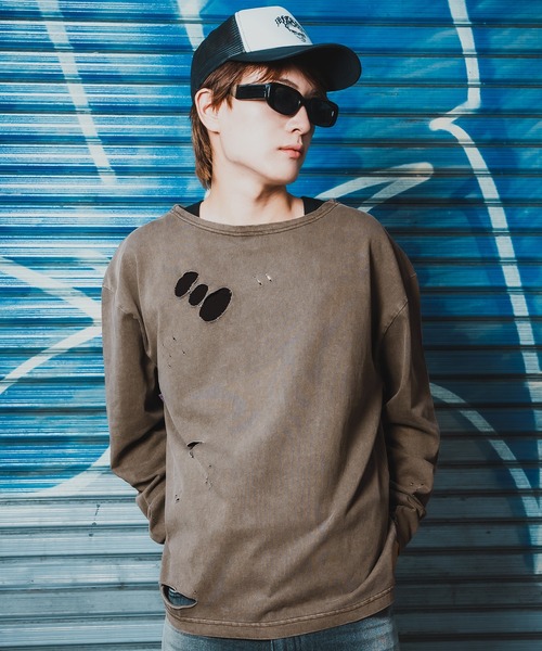 En serio TOKYO(エンソリオトーキョー)の「【SIDEWAYSTANCE】無地長袖グランジTシャツ(Tシャツ/カットソー・メンズ・ブラック系/ホワイト/ブラック/ブラウン系・MEDIUM/LARGE/X-LARGE/SMALL)」の4枚目の写真