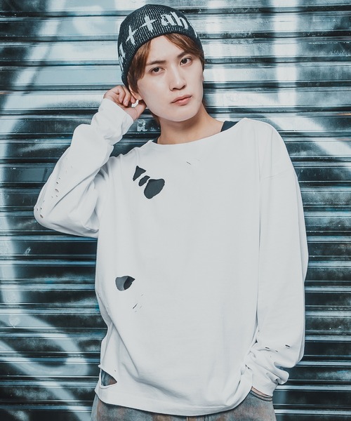 En serio TOKYO(エンソリオトーキョー)の「【SIDEWAYSTANCE】無地長袖グランジTシャツ(Tシャツ/カットソー・メンズ・ブラック系/ホワイト/ブラック/ブラウン系・MEDIUM/LARGE/X-LARGE/SMALL)」の2枚目の写真