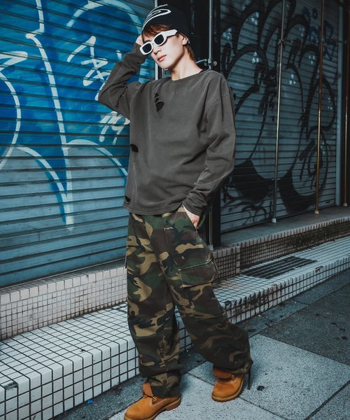 En serio TOKYO(エンソリオトーキョー)の「【SIDEWAYSTANCE】無地長袖グランジTシャツ(Tシャツ/カットソー・メンズ・ブラック系/ホワイト/ブラック/ブラウン系・MEDIUM/LARGE/X-LARGE/SMALL)」の13枚目の写真