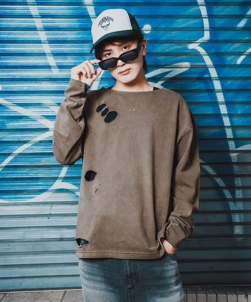 En serio TOKYO(エンソリオトーキョー)の「【SIDEWAYSTANCE】無地長袖グランジTシャツ(Tシャツ/カットソー・メンズ・ブラック系/ホワイト/ブラック/ブラウン系・MEDIUM/LARGE/X-LARGE/SMALL)」の14枚目の写真