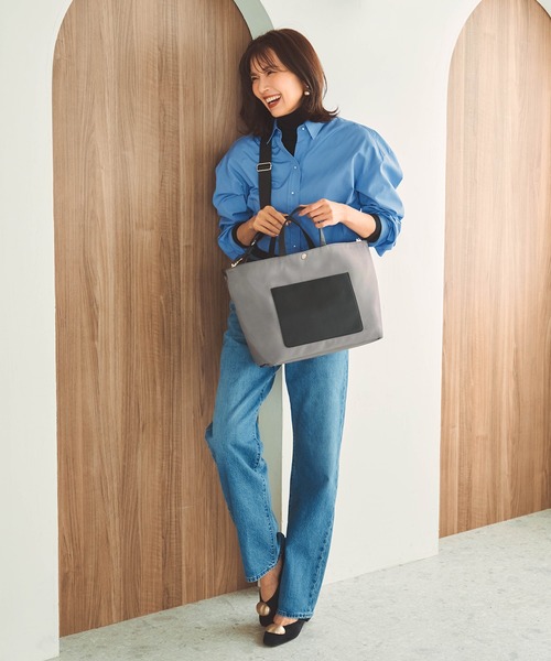Breath TOPKAPI(ブレストプカピ)の「【Breath TOPKAPI sis】【WEB限定】ナイロン レザーポケット トートバッグ ショルダー付き A4 / 軽量 / CALM カーム(トートバッグ・レディース・カーキ/グレー/ブラック/ベージュ・FREE)」の8枚目の写真