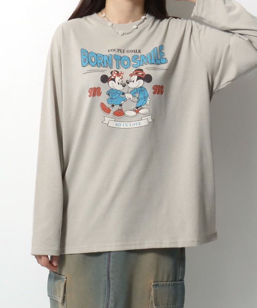 Disney（ディズニー）の「2026SS Disney/ディズニー ミッキー/ミニー オーバーサイズ プリント長袖 ロンT（Tシャツ/カットソー・レディース・グリーン/ベージュ/グレー/アッシュグレー・L/M）」の6枚目の写真
